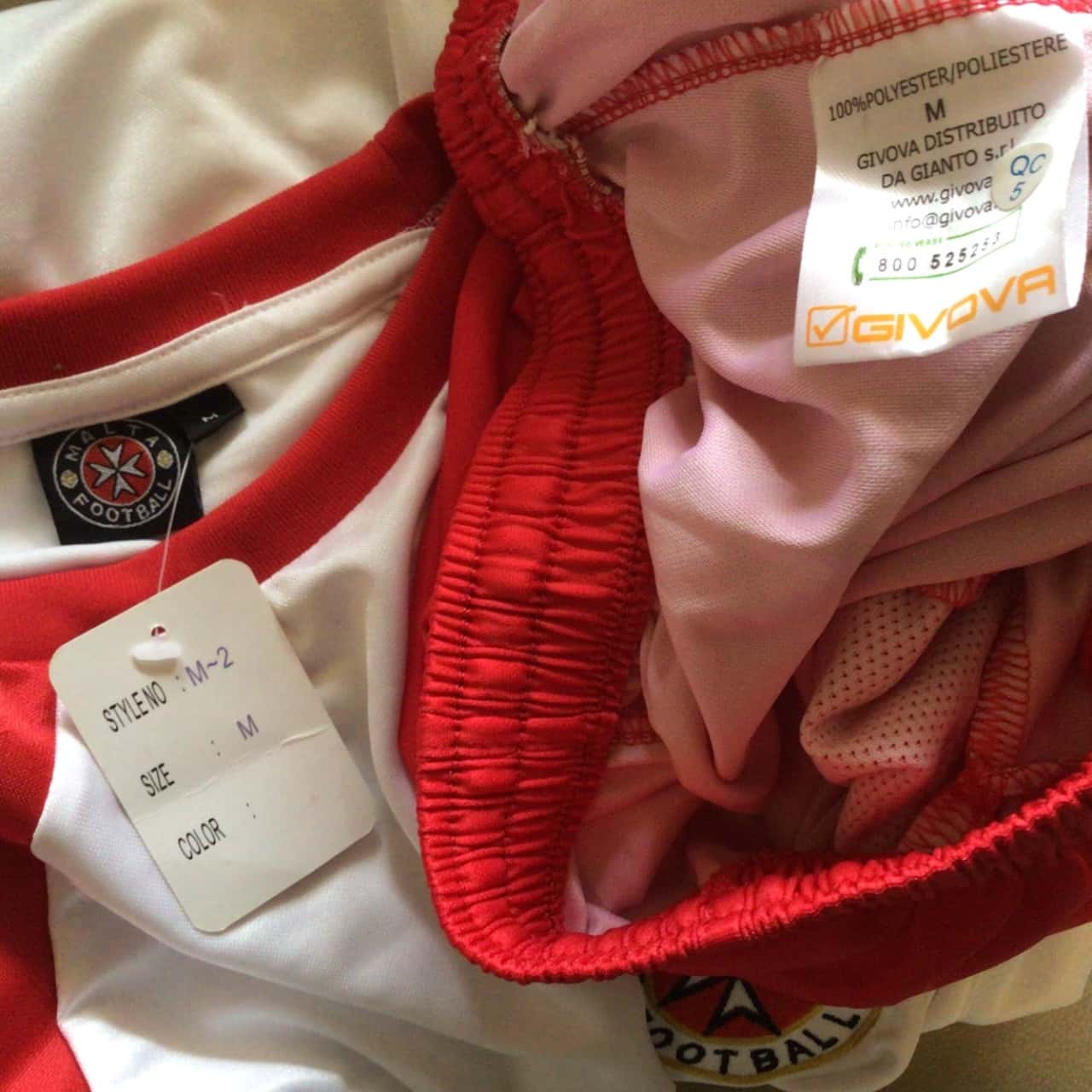 Bnwt Mens 2 Pce Givova Malta Football Club Shorts Shirt Size M Red White