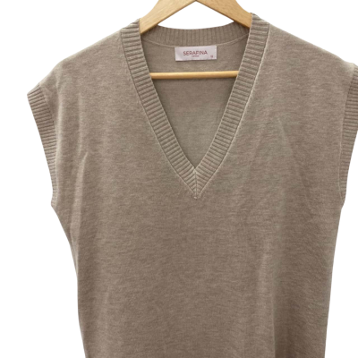 Serafina Womens  Size 12 V-Neck Top Beige 