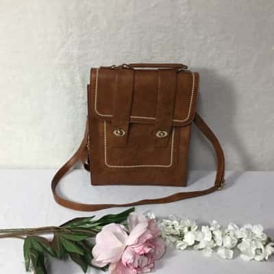 PH Womens Brown / Beige Stitching Satchel 