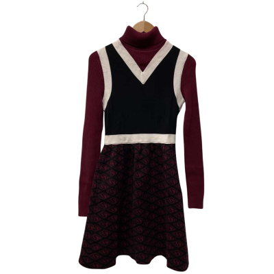 Tommy Hilfiger Womens  Size 8 Long Sleeve Dress Black  / Cream / Maroon 