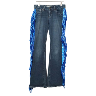 Jay Jays Women's Size 10 Blue Flare Jeans with Handsewn Fringe 