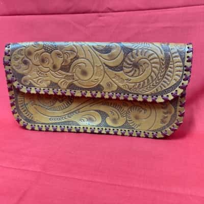Sportsgirl Hand-Tooled Style Leather Clutch Bag