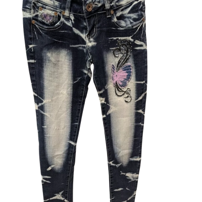  Womens Crazy Age Size 36 Low Rise Jeans Blue / Pink  Butterfly