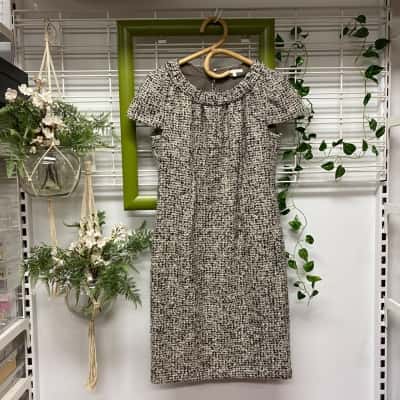  Paule Ka Womens Cap Sleeve Dress Beige / Black / Off White Size 40/12