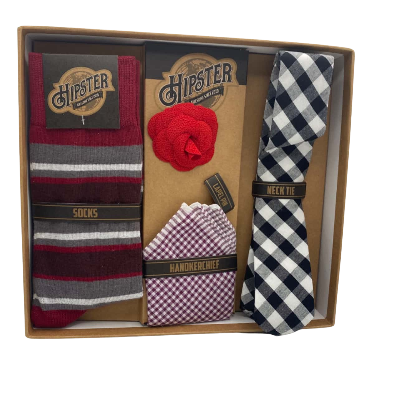 BNWT Hipster Mens Gift Box Socks, Tie, Hank & Rose Lapel Pin RRP 79.95