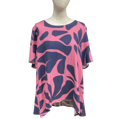 Mister Zimi Womens  Size 14 Short Sleeve Top Navy Blue / Pink  