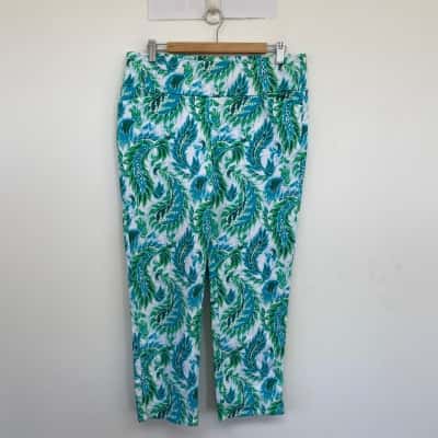 Blue Illusion White Blue Green Pattern Pants  Size L