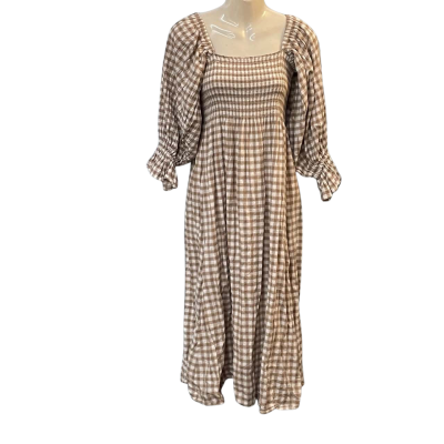 Seed Heritage Womens Size 6 Long Sleeve/Midi/Short Sleeve Dress Brown/Checked/White