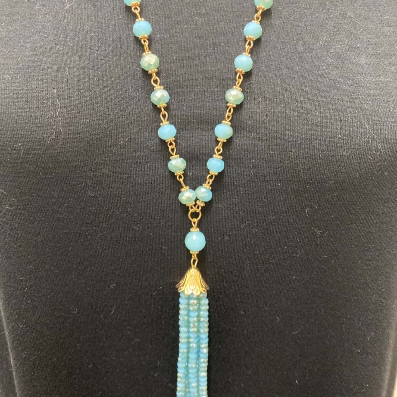Women’s Costume Jewellery Necklace Blue Beads And Gold Chain(s)