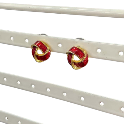  Womens Vintage Gold- tone and red enamel knot Earrings