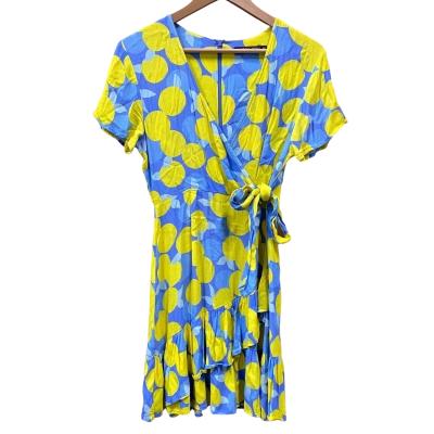 Mister Zimi Blue and Yellow Fruit Print Wrap Dress Size 8