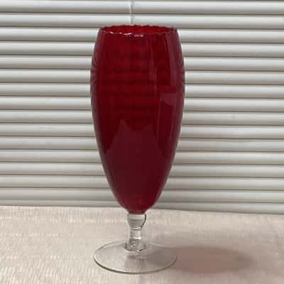 Vintage Ruby Red Empoli Italian Art Glass Footed Vase