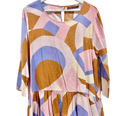 Mister Zimi Linen Blend Long Sleeve Top Pink/Purple/Tan Size 14