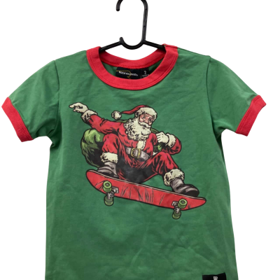 Rock Your Kid Kids  Size 2  Santa Skate t Shirt Green / Red 