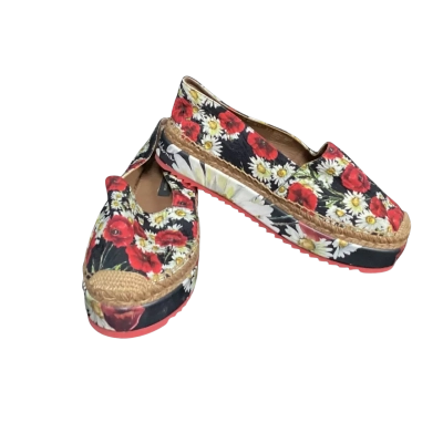  Beautiful  Size 37 Platform Espadrilles Black  / Floral / Red / White 