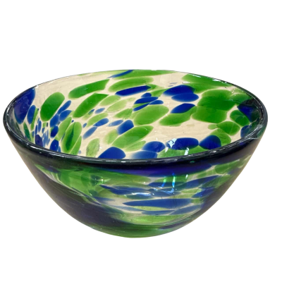 Bohemian Art Glass Hand Blown Bowl Blue/Green
