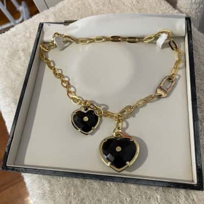 Vintage, Rare Facco Gioelli Womens Necklace Gold Plated 925 Sterling Silver Dark Brown Gems