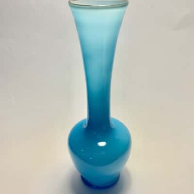 Blue turquoise art glass bud vase