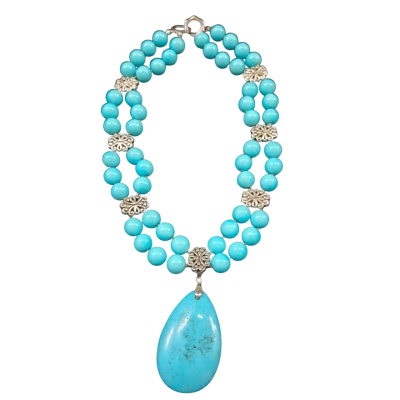 Hand Made Blue & Silver-tone Beaded Necklace