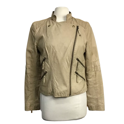 Just Jeans Beige Leather Biker Style Jacket