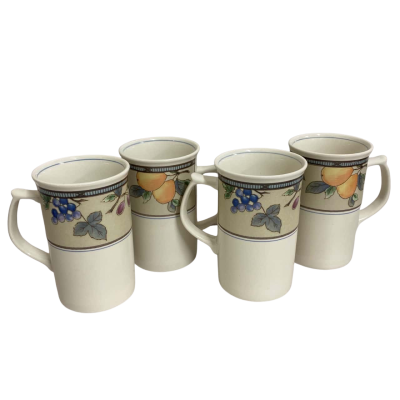 Set of 4 Mikasa Intaglio Tall Stoneware Mugs