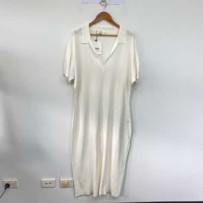 Dissh White Alias Polo Knit Midi Dress  Size L 
