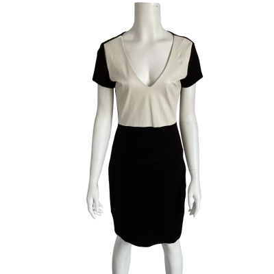 Ruby Sees All Womens Leather/Rayon Black White Midi Sleeveless Dress 