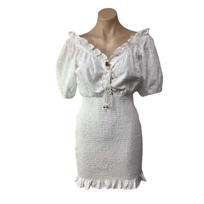Indikah Womens Size 12 White Embroidered Bodice Short Sleeve Dress 