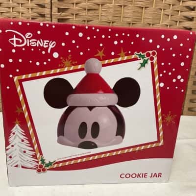 New Disney Mickey Mouse Christmas Moulded Head Cookie Jar 