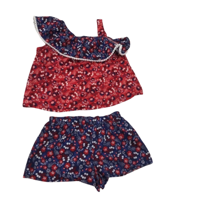 Kids Max Studio Red/Blue Floral 2 Piece Set Size 7