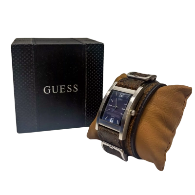 Guess Mens "Buckle Up" Watch I70571G2 Brown Leather Cuff Band  - Untested W/ Box
