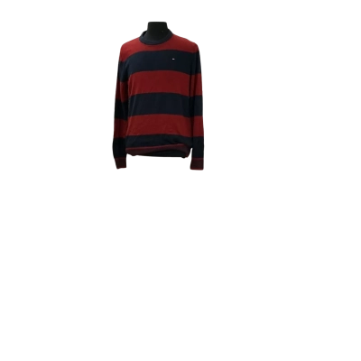 Tommy Hilfiger Mens  Size L Crew Neck Jumper Maroon / Navy Blue / Striped 