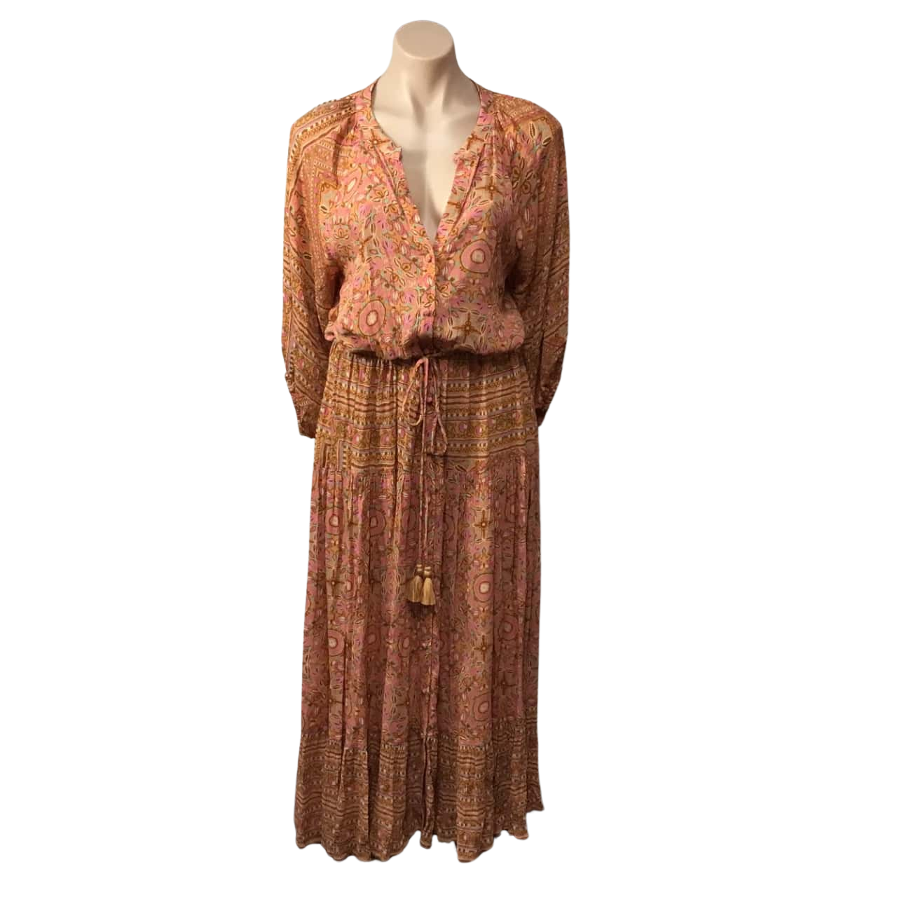 knee length dresses for ladies Beige Floral Pleated Short Sleeve Chiffon Maternity Midi Dress – PinkBlush
