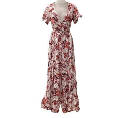 Jaase - Floral Printed Wrap Jumpsuit in Reds and White Size XS