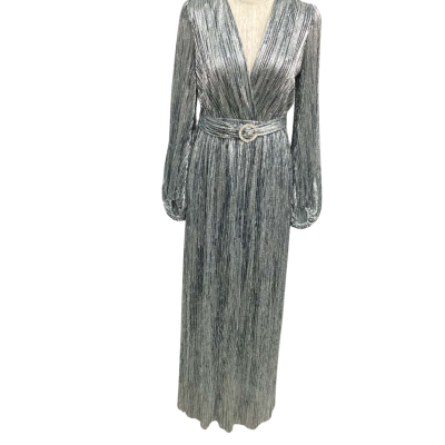  New Collection Metallic Silver Size 8 Long Sleeve Dress Blue / Silver 