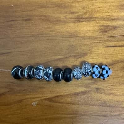  Womens Beaded Bracelet Charms 20pc Black  / White stamped 925