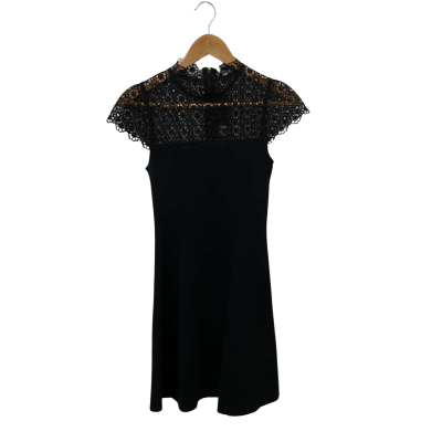 Forever New Womens  Size 8 Midi Kora Lace Yoke Knit Dress Black  