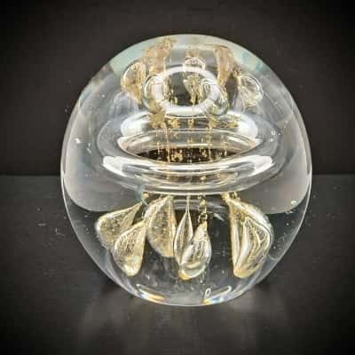 Controlled Bubble Glass Paperweight With Gold Flecks 8cm High From Lanshing Imports Sydney