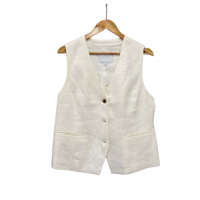 Witchery Womens  Size 14 Cotton Linen Waistcoat White 