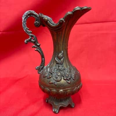 Vintage Italian Brass Pitcher featuring Ornate Floral Motifs & a Scalloped Spout