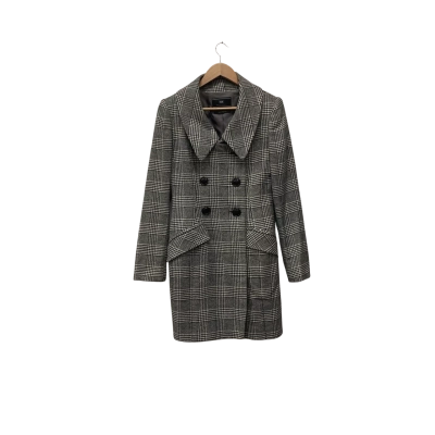 Cue Womens  Size 8 Double Breasted Trench Coat Black  / Striped / White 