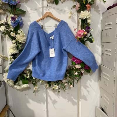 Witchery Womens  Size 16 / XL Long Sleeve Top Off-the-shoulder Top Blue 