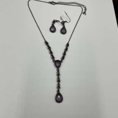 Purple Crystal Necklace and Earrings Set 
