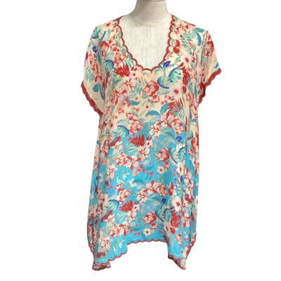 Johnny Was Size L Short Sleeve Top Blue / Floral / Maroon 