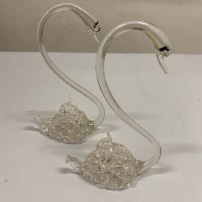 Two Glass Swans And One Arrow Through Two Hearts Glass Ornaments