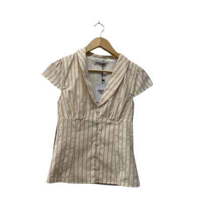 Princess Polly Womens  Size 8 Button Up Top Off White / Pink  / Striped / Yellow 