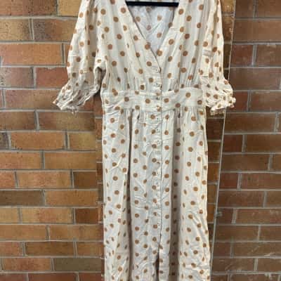 Sportsgirl Womens  Size 16 Midi Dress Cream / Polka Dot 