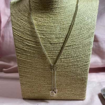  925 MARKED DOUBLE CHAIN  NECKLACE WITH FLOWER DANGLES 