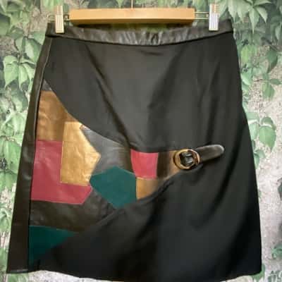  Jonte Women's Patchwork Size 12 Black Leather Skirt