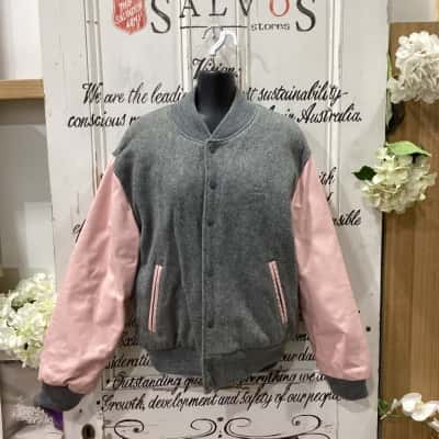 VINTAGE FIND! INCORE PERFORMANCE LOS ANGELES BRANDED! HONOLULU HARD ROCK CAFE LETTERMAN JACKET! Womens  Size M Leather Jacket / Winter Jacket Grey / Pattern / Pink  